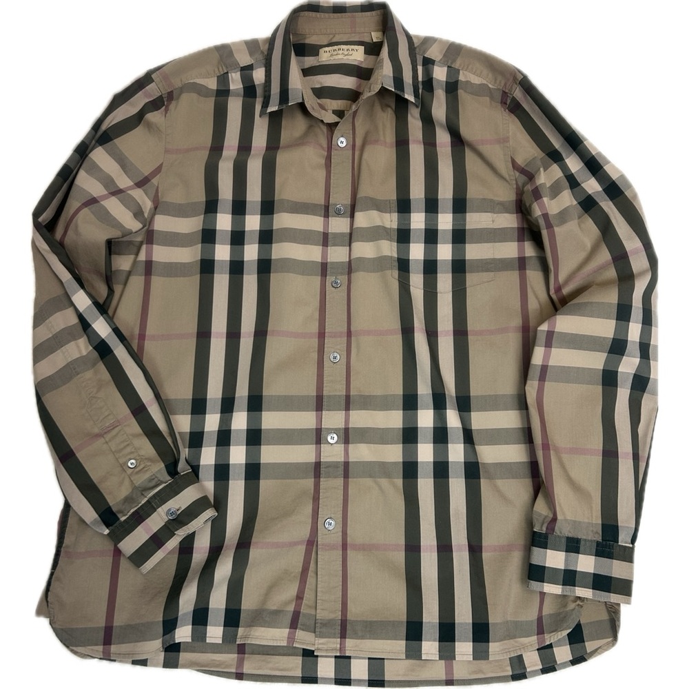Burberry London England Nelson Nova Check Long Sleeve Button Down Shirt with COA